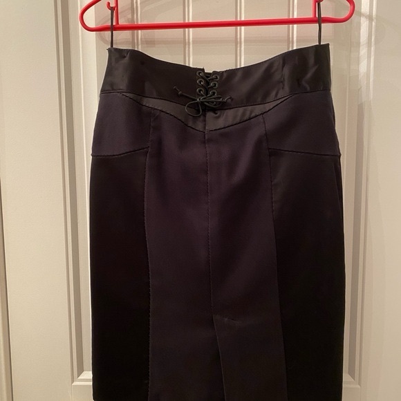 NWOT Mango Suit Size 8 Black Pencil Skirt with Satin Panels Office - Picture 4 of 11